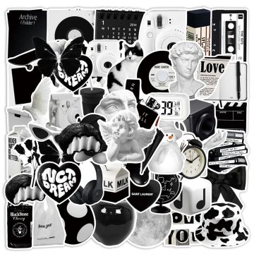 Simple Black White Stickers - DIY Cute Decals for Phone Helmet Fridge