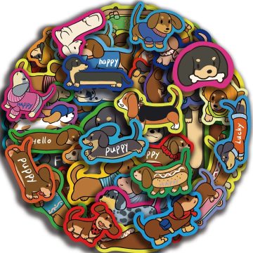 Cartoon Dachshund Graffiti Stickers for Desk, Guitar, Computer, Refrigerator, Creative Sausage Dog Waterproof