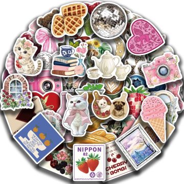 Aesthetic Pinterest Cartoon Stickers Cute Decorative Decals for Laptop, Notebook, Phone