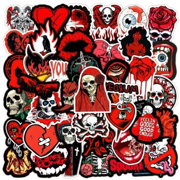 Gothic Skull Horror Stickers - Black Red Graffiti Decals for Fridge Laptop Luggage Car