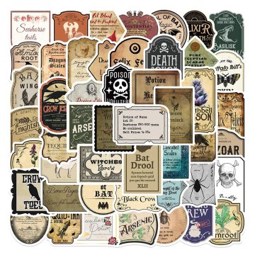 Gothic Witch Potion Stickers - Vintage Skateboard Scrapbook Laptop Decals
