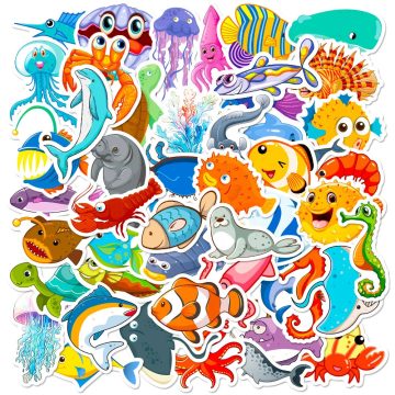 Marine Life Fish and Shrimp Stickers for Luggage Laptop Skateboard