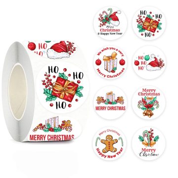 Merry Christmas Round Adhesive Stickers for Gift Wraps, Cards, and Envelopes