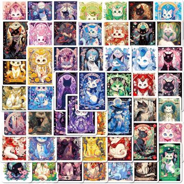 Cartoon Cat Tarot Graffiti Stickers for Phone Skateboard