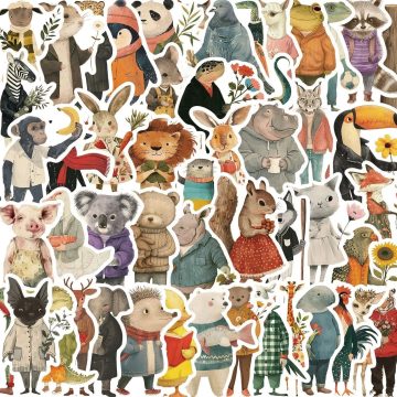 Winter Forest Animal Vintage Cartoon Stickers Guitar Snowboard Luggage