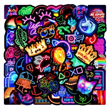 Neon Cute Cartoon Stickers - Mobile Decals for Helmet Bottle Wall Decor