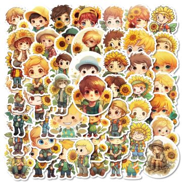 Cartoon Sunflower Boy Stickers for Helmet, Wall, DIY Decor