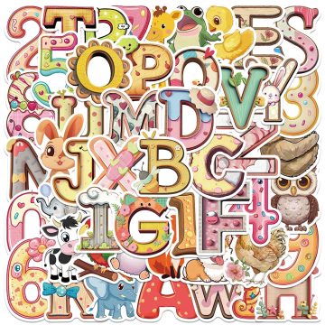 Cute Cartoon Numbers and Alphabet Stickers for Kids and Adults, Laptop, Water Bottle, Luggage, Phone, Waterproof Graffiti Decals