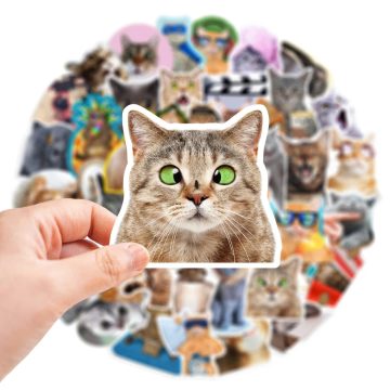 Kawaii Funny Cat Stickers - Cute Cartoon Decals for Skateboard Fridge Luggage