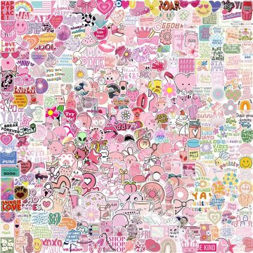 Pink Cartoon Sticker Set - Waterproof Laptop & Phone Decals