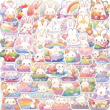 Rainbow Rabbit PVC Sticker - Aesthetic Korean Kids School Stationery