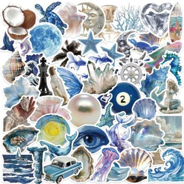 Silver Blue Sea Aesthetic PVC Scrapbooking Stickers
