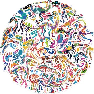 Colorful Dinosaur Fossil Skull Stickers - Graffiti Decals for Skateboard Diary