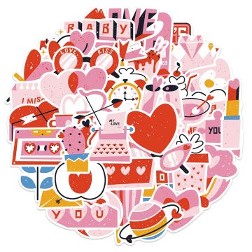 Pink Love Valentine's Stickers - PVC Waterproof Decals for Skateboard Car