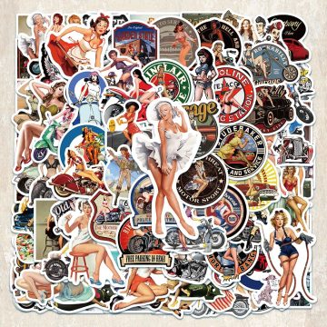 Retro Motorcycle Girl Stickers Waterproof Graffiti Decals for Laptop, Helmet, Car