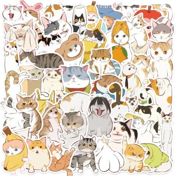 Kawaii Distortion Cat PVC Stickers - Aesthetic Colored DIY for Scrapbooking