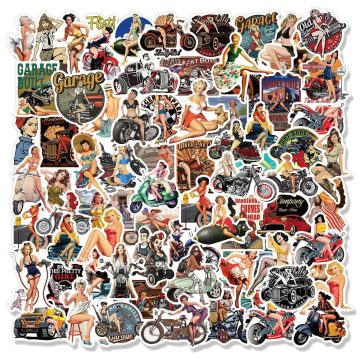 Vintage Motorcycle Pin-Up Girl Stickers - Retro Cartoon for Phone Case Skateboard Laptop Graffiti Decor