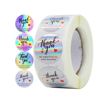 Holographic Rainbow Thank You Stickers for Business Packaging