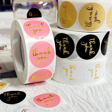 Gold Pink Black Thank You Stickers for Baking and Party Decor