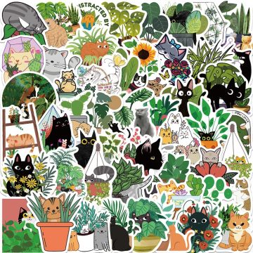 Cat Plant Creative Graffiti Stickers for Skateboard, Phone, Fridge