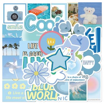 Blue Cartoon Stickers Waterproof for Notebook and Skateboard