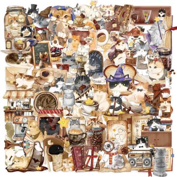 Magic Cat Coffee Transparent Stickers - DIY Graffiti Decals for Scrapbook Guitar