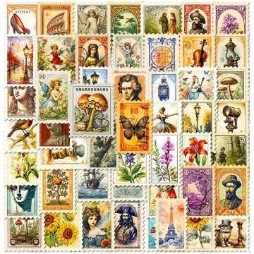 Vintage Stamp Style PVC Stickers - Colorful Kids Stationery