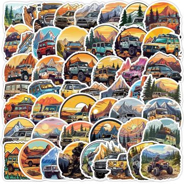 Cartoon Mountain Off-road Vehicle Stickers for Helmet, Wall, DIY Decoration