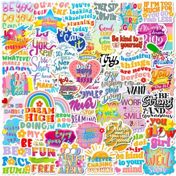 Cute Cartoon Motivational Phrase Stickers - Inspirational Quote Decals for Laptop, Suitcase, Phone
