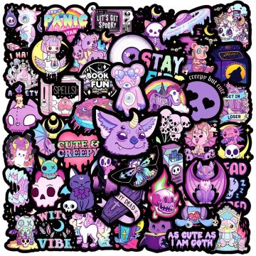 Cute Purple Gothic Horror Stickers - Halloween Skull Cartoon Decals for Notebook Laptop Fridge Guitar