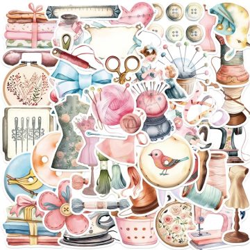 Kawaii Pink Sewing PVC Stickers - Children's School Supplies for Decoration