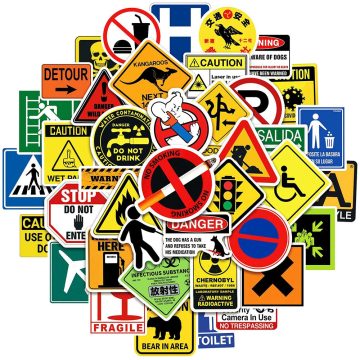 Warning Danger Banning Sign Stickers - DIY Waterproof for Skateboard Fridge Laptop Motorcycle Wall