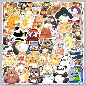 Cute Animal Eating Stickers for Helmet, Wall, DIY Decoration