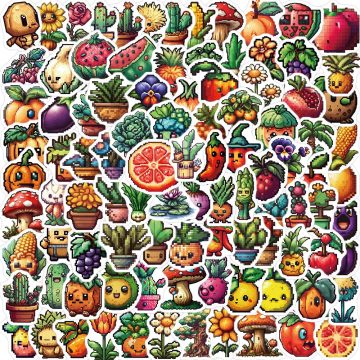 Cute Pixel Cartoon Stickers - Funny Fruit Vegetable Graffiti Decals for Notebook, Fridge, Phone