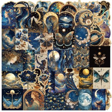 Golden Galaxy Moon Girls Graffiti Stickers - Mysterious Outer Space Planet Decals for Laptop Phone