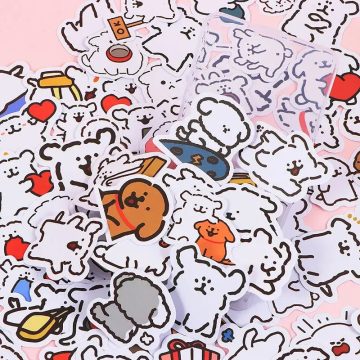 Reading Dog Line Art Stickers - Minimalist Cartoon Decals for Guitar
