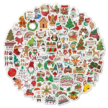 Cartoon Santa Claus Christmas Tree Graffiti Waterproof Stickers
