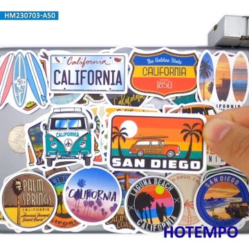 California Sunshine Surfing Poster Stickers for Travel Gear