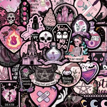 Dark Pink Halloween Gothic Skull Tarot Stickers for Skateboard Motorcycle