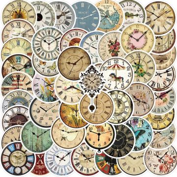 Retro Clock Graffiti Stickers - PVC Decals for DIY Decor