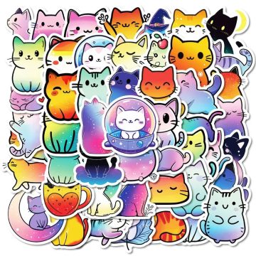 Kawaii Colorful Purple Cat PVC Stickers - DIY Scrapbooking Supplies for Kids