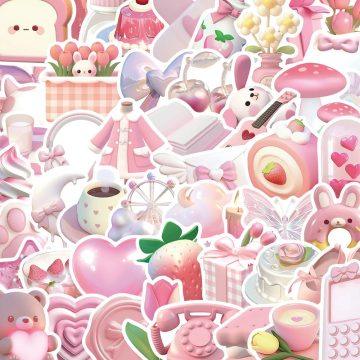 3D Pink Cartoon Stickers DIY Decor for Notebook & Phone