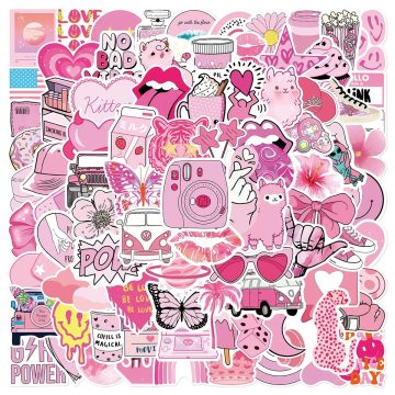 VSCO Pink Cute Girl Aesthetic Stickers For Skateboard Laptop Guitar