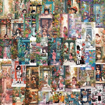Vintage Flowers Store Anime Girl Art Stickers for Refrigerator Phone