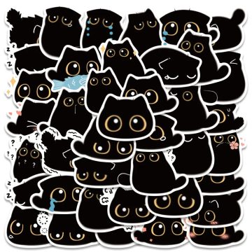 Kawaii Black Cat Cartoon Stickers - Waterproof Graffiti Set