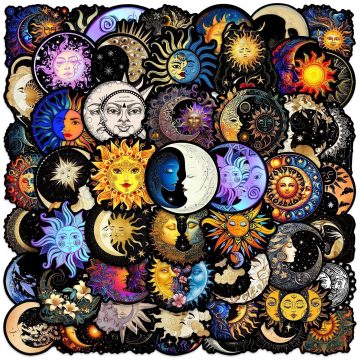 Gothic Dark Sun Moon Art Stickers - Aesthetic Graffiti Decals for Luggage Laptop Guitar Phone