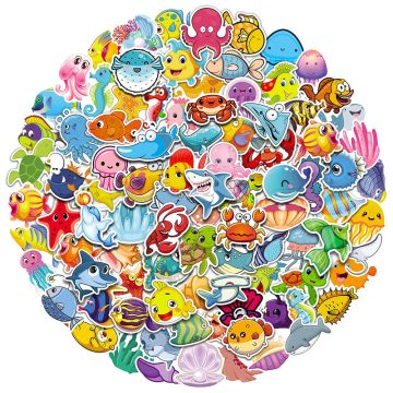 Cute Marine Animals Stickers - Ocean World Cartoon Decals for Scrapbook, Laptop, Luggage, Phone