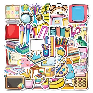 Cartoon Style Colorful Stationery Book Stickers for Helmet, Desktop, Wall Decoration, DIY