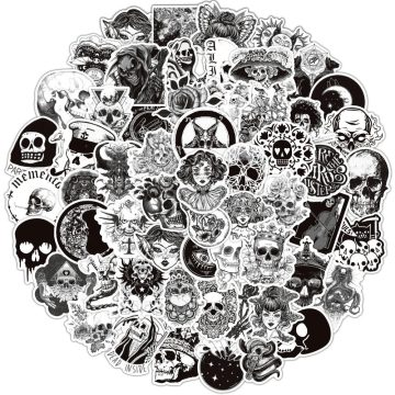 Punk Gothic Horror Graffiti Sticker Pack - Black White Design