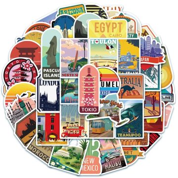 Retro World Landmark Travel Graffiti Stickers